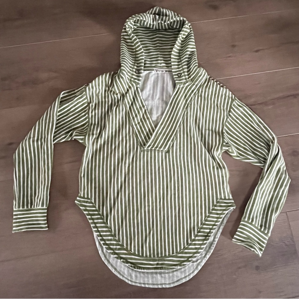 Anthropologie Sweatshirt Women‎ Pilcro Wharfside Hoodie Green Stripe Pullover - Picture 2 of 11
